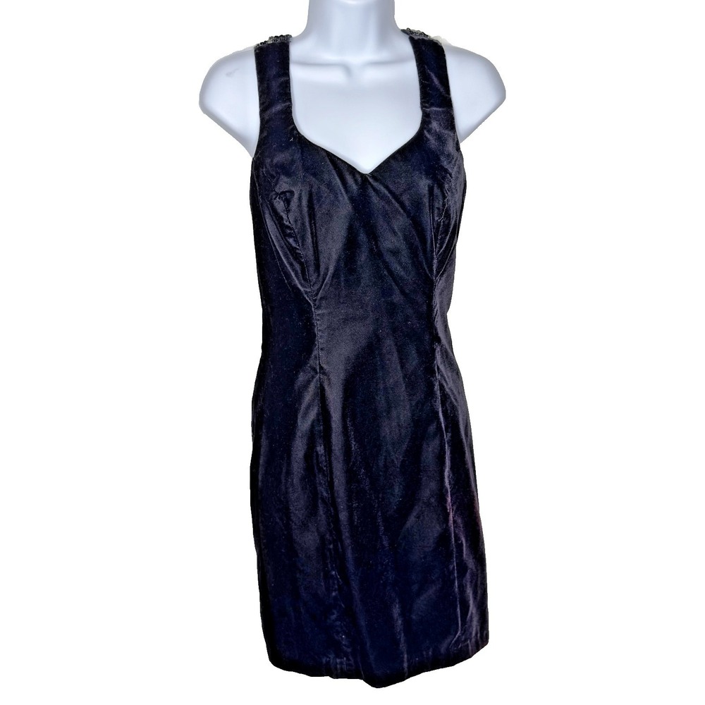 Vtg Rampage Black Velvet Sequin Strap‎ Cocktail Dress Size 7 Party Evening 90s